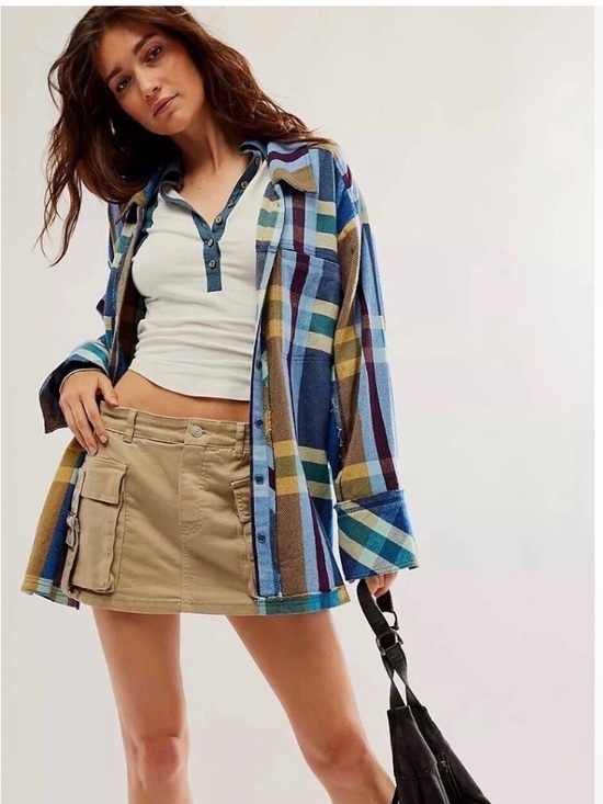 We The Free Tops - Free People We The Free So Long Summer Flannel Plaid Buttondown Blue Brown Small